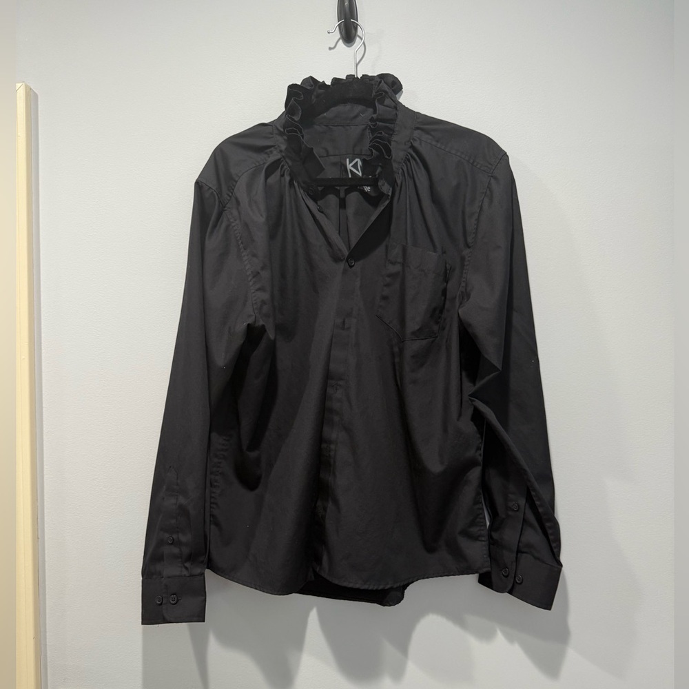 KMJ Quarantina long sleeved black ruffle blouse